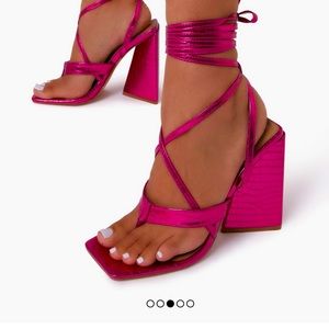 Crock skin, metallic, block heels pink lace up heels